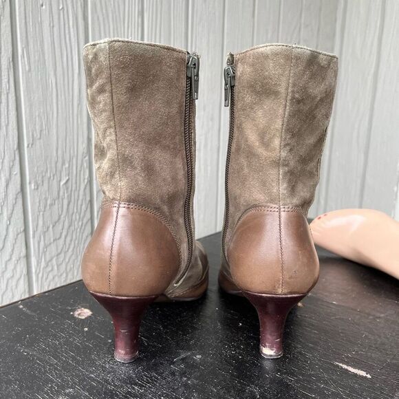 Audrey Brooke Camo Green Suede & Leather Kitten Heel Boots 8.5 - Picture 5 of 10